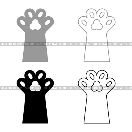 Paw cat pet concept set icon grey black color vector illustration image simple solid fill outline contour line thin flat style. Paw cat pet concept set icon grey black color vector illustration image solid fill outline contour line thin flat style. Стоковая иллюстрация, агентство Ingram Publishing / Фотобанк Лори