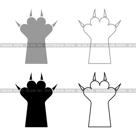 Paw with claw cat set icon grey black color vector illustration image simple flat style solid fill outline contour line thin. Paw with claw cat set icon grey black color vector illustration image flat style solid fill outline contour line thin. Стоковая иллюстрация, агентство Ingram Publishing / Фотобанк Лори
