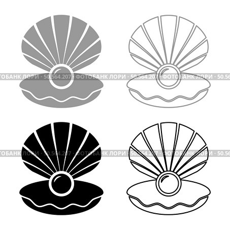 Pearl in seashell shell with pearlized inside open set icon grey black color vector illustration image simple solid fill outline contour line thin flat style. Pearl in seashell shell with pearlized inside open set icon grey black color vector illustration image solid fill outline contour line thin flat style. Стоковая иллюстрация, агентство Ingram Publishing / Фотобанк Лори
