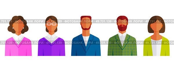 People flat icons collection, male and female portrait. Set of avatars of different characters, man and woman, user image, face icons to represent person in video game, internet forum, account. People flat icons collection, mail and female portrait. Set of avatars of different characters. Стоковая иллюстрация, агентство Ingram Publishing / Фотобанк Лори