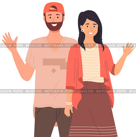 People greeting gesture. Different nations representatives waving hand saying hi. Men, women say hello. People waving hands and gesturing in friendly way. Characters wave their hand and say welcome hi. People greeting gesture. Different nations representatives waving hand saying hello. Стоковая иллюстрация, агентство Ingram Publishing / Фотобанк Лори