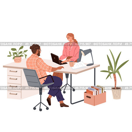 People office work. Vector illustration. People in office work alongside diverse group of colleagues, fostering inclusivity Office workers prioritize tasks and manage their time effectively in office. People office work. People in office work under guidance of office manager who ensures productivity Office workers. Стоковая иллюстрация, агентство Ingram Publishing / Фотобанк Лори