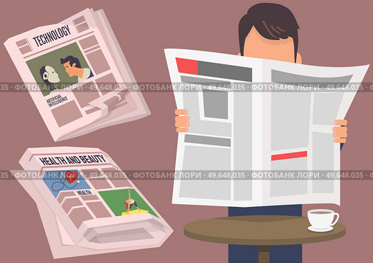 People read vintage newspaper. Daily news articles newsprint magazine old design. Printing text in preess. Brochure newspaper pages with headline of hot news. Paper retro journal grunge template. People read vintage newspaper. News articles newsprint magazine old design. Printing text in preess. Стоковая иллюстрация, агентство Ingram Publishing / Фотобанк Лори