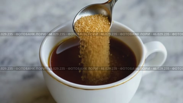Person adding cane sugar with a spoon to cup of fresh aromatic coffee. Close up of teaspoon putting brown sugar into hot steamed drink mug. Sugar Being Poured into Cup of Coffee Americano, Close-Up. Стоковое AI-видео, аниматор Марина Демидюк / Фотобанк Лори
