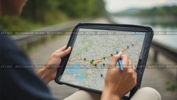 Person Planning Travel Route on Digital Map. Стоковое AI-видео, аниматор Sergey Grishin / Фотобанк Лори