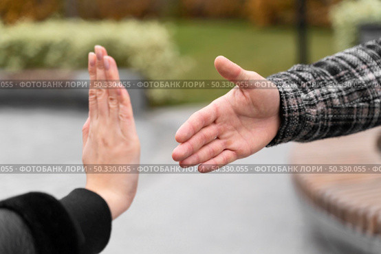 person refusing shake hands protection. High resolution photo. person refusing shake hands protection. High quality photo. Стоковое фото, агентство Ingram Publishing / Фотобанк Лори