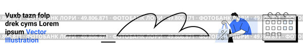 Person sewing with needle and thread, abstract cloud shape, and calendar. Ideal for handmade crafts, organization tips, productivity, creativity, planning, scheduling graphic design project. Animated Handcrafting with Needle and Thread, Text Cloud, and Monthly Planner. Стоковая иллюстрация, агентство Ingram Publishing / Фотобанк Лори