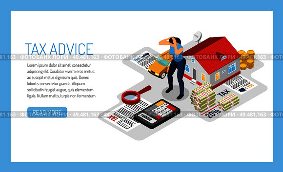 Personal tax advice online service concept isometric web page design with homeowner property income declaration vector illustration . Taxes Isometric Concept Composition . Стоковая иллюстрация, агентство Ingram Publishing / Фотобанк Лори