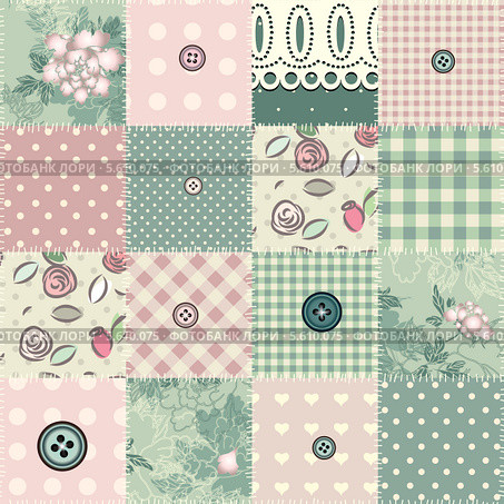 Пэтчворк в стиле "shabby chic style". Лоскутное одеяло. Стоковая иллюстрация, иллюстратор Касьянова Татьяна / Фотобанк Лори