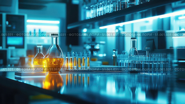 phosphorescence glowing effect on pharmaceutical lab ai generated. Стоковое AI-изображение, AI-художник Vectorwin / Фотобанк Лори