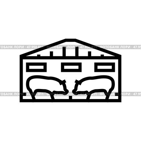 pigsty farm animal line icon vector illustration. Стоковая иллюстрация, иллюстратор Vectorwin / Фотобанк Лори