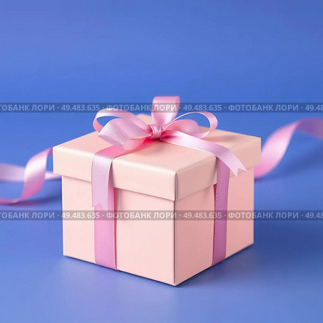 Pink gift box on purple background. Стоковое AI-изображение, AI-художник Анастасия / Фотобанк Лори