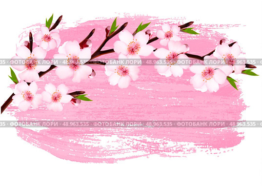 Pink paint sakura branch banner. Vector. . Стоковая иллюстрация, агентство Ingram Publishing / Фотобанк Лори