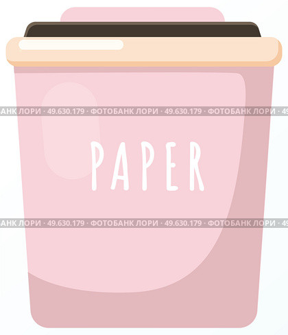 Pink trash can with inscription for collecting paper garbage, zero waste concept isolated on white. People sort trash care for environment. Healthy world and humanity. Paper rubbish in dumpster. Pink large trash can with inscription for collecting paper garbage, zero waste concept. Стоковая иллюстрация, агентство Ingram Publishing / Фотобанк Лори