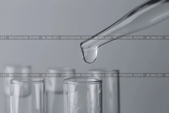 Pipette dripping sample into test tube on light background, closeup. Стоковое фото, фотограф Pixel_shot / Фотобанк Лори