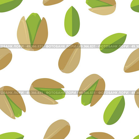 Pistachios seamless pattern vector in flat design. Traditional snack. Healthy food. Nut ornament for wallpapers, polygraphy, textiles, web page design, surface textures. Isolated on white background.. Pistachios Seamless Pattern Vector in Flat Design.. Pistachios Seamless Pattern Vector in Flat Design. Стоковая иллюстрация, агентство Ingram Publishing / Фотобанк Лори
