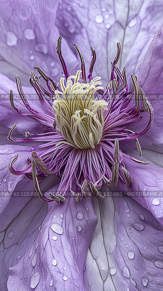 Pistils and stamens of exotic flowers in a macro image. Стоковое AI-изображение, AI-художник Ярославский Максим / Фотобанк Лори