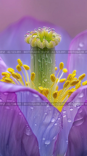 Pistils and stamens of exotic flowers in a macro image. Стоковое AI-изображение, AI-художник Ярославский Максим / Фотобанк Лори