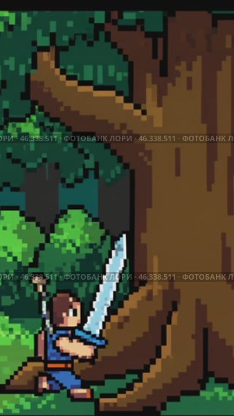 Pixel art hero running and fighting a troll in a forest. Стоковое видео, видеограф Данил Руденко / Фотобанк Лори