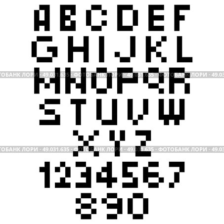 Pixel Font - Alphabets and numerals characters in retro square pixel font.. Pixel Font - Alphabets and numerals characters in retro square pixel font. Стоковая иллюстрация, агентство Ingram Publishing / Фотобанк Лори