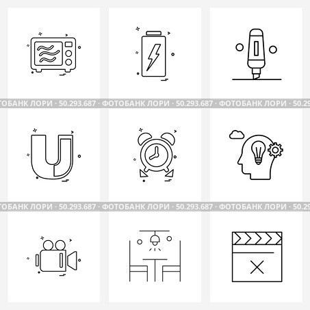 Pixel Perfect Set of 9 Vector Line Icons such as clock, alarm, highlighter pen, alarm, magnetic field Vector Illustration. Стоковая иллюстрация, агентство Ingram Publishing / Фотобанк Лори