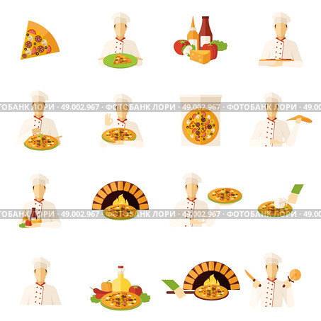Pizza Makers Flat Icons Set. Pizza makers food and kitchen flat icons set isolated vector illustration. Стоковая иллюстрация, агентство Ingram Publishing / Фотобанк Лори