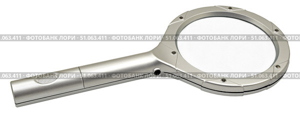 Пластмассовая лупа с подсветкой на белом фоне. Plastic magnifier with backlight on a white background. Стоковое фото, фотограф Татьяна Д / Фотобанк Лори