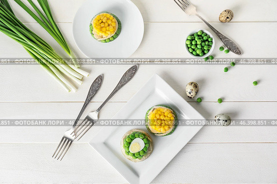 Plates with tasty aspic on table. Стоковое фото, фотограф Pixel_shot / Фотобанк Лори
