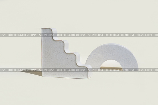 Podium stair shaped, semicircular geometric form for products ad. Nude background. Showcase, display case. Modern Abstract pedestal to show cosmetic, soap, Items presentation. Minimal design platform. Стоковое фото, фотограф Марина Демидюк / Фотобанк Лори