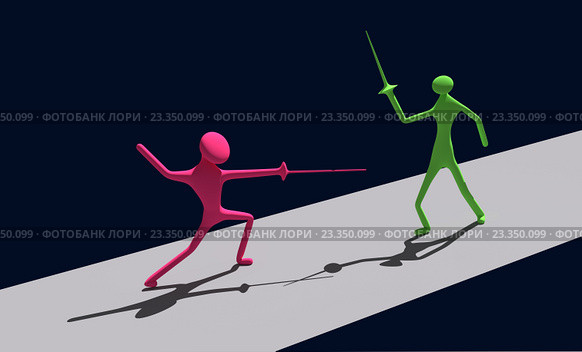 Поединок 2-х абстрактных 3д-человечков на рапирах. Стоковая иллюстрация, иллюстратор Виктор Тараканов / Фотобанк Лори