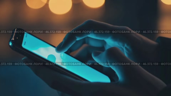 Point finger on screen phone closeup, person testing test message, touch blue screen on smartphone. Night Bokeh Light. Close-UP. Person using in hands mobile phone close up in the dark. Online wi-fi. Стоковое AI-видео, аниматор Марина Демидюк / Фотобанк Лори