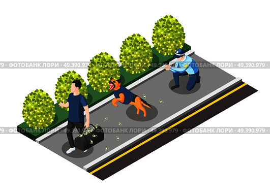 Policeman And Dog Going For Robber. Стоковая иллюстрация, агентство Ingram Publishing / Фотобанк Лори