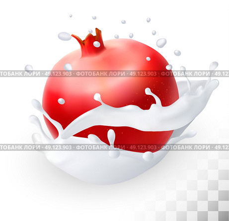 Pomegranate or garnet in a milk splash on a transparent background. Vector. Стоковая иллюстрация, агентство Ingram Publishing / Фотобанк Лори