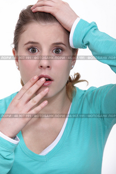 Portrait of a fearful woman. Стоковое фото, агентство Ingram Publishing / Фотобанк Лори