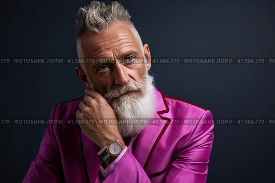 Portrait of an elderly man with a large gray beard and lush hair with a thoughtful look. Close-up. Generated by AI. Стоковое AI-изображение, AI-художник Ярославский Максим / Фотобанк Лори