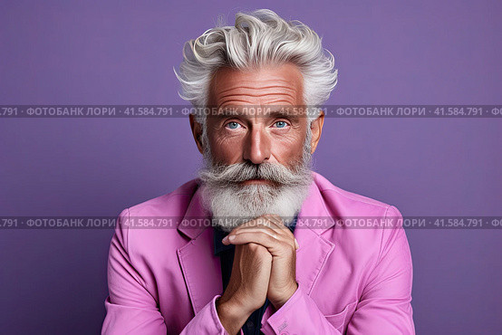 Portrait of an elderly man with a large gray beard and lush hair with a thoughtful look. Close-up. Generated by AI. Стоковое AI-изображение, AI-художник Ярославский Максим / Фотобанк Лори