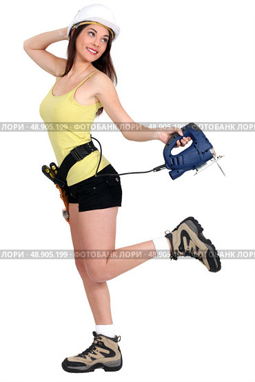 portrait of foxy handywoman. Стоковое фото, агентство Ingram Publishing / Фотобанк Лори