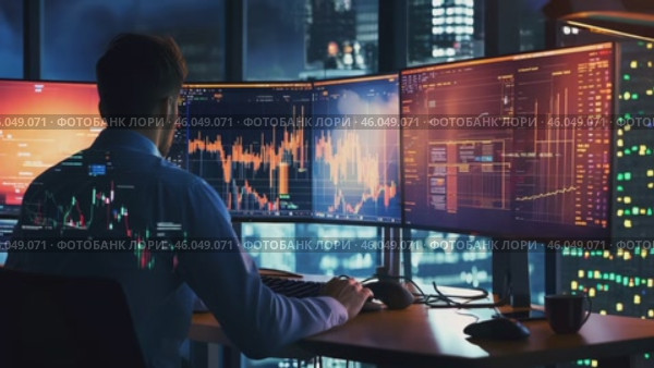 Portrait of Professional IT Technical Support Specialist Working on Computer in Monitoring Control Room with Digital Screens. Стоковое AI-видео, аниматор ALLA YURTAYEVA / Фотобанк Лори