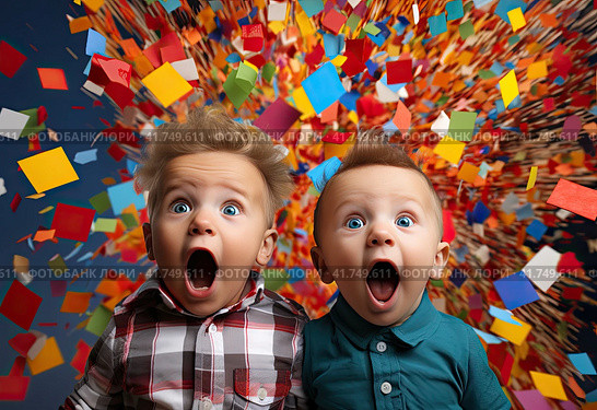 Portrait of surprised cute babies with open mouths and wide-open eyes. Generated by AI. Стоковое AI-изображение, AI-художник Ярославский Максим / Фотобанк Лори