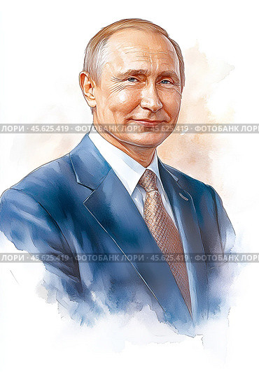 Портрет Президента России Владимира Владимировича Путина. Акварель, Generative AI. Редакционное AI-изображение, AI-художник Щеголева Ольга / Фотобанк Лори