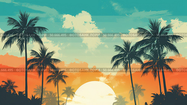 poster palm trees illustration ai generated. Стоковое AI-изображение, AI-художник Vectorwin / Фотобанк Лори