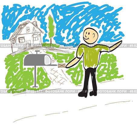 postman puts the letter in the mailbox illustration. Стоковая иллюстрация, агентство Ingram Publishing / Фотобанк Лори