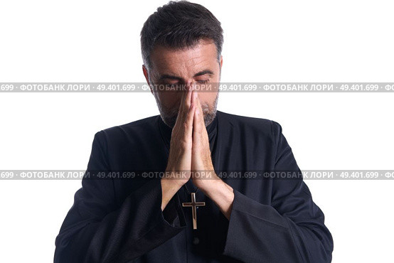 Praying hands priest portrait of male pastor. Стоковое фото, агентство Ingram Publishing / Фотобанк Лори