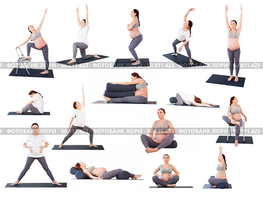 pregnant woman is engaged in yoga. Butterfly Pose or Baddha Konasana. Стоковое фото, фотограф Татьяна Яцевич / Фотобанк Лори