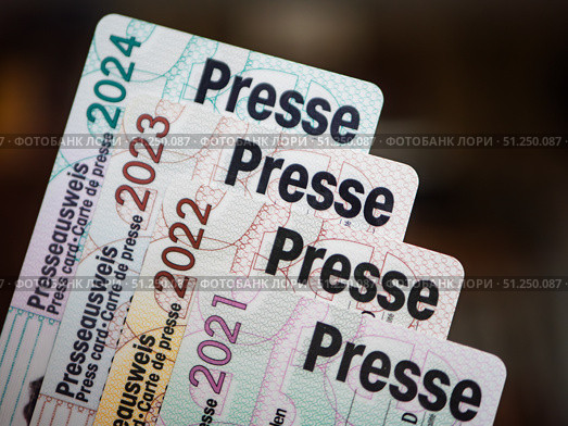 Press Credentials Examples from Germany 2024. Редакционное фото, фотограф Sergakoff / Фотобанк Лори