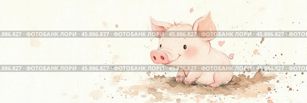 Причудливый поросенок игриво наслаждается весной в мягкой грязи. Стоковое AI-изображение, AI-художник ФотоИнтеллект / Фотобанк Лори