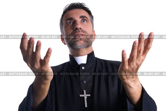 Priest open hands arms praying offering oblation. Стоковое фото, агентство Ingram Publishing / Фотобанк Лори