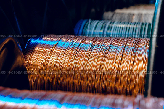 Production of copper wire, cable in reels at factory. Cable factory. Стоковое фото, фотограф Сергей Толмачёв / Фотобанк Лори