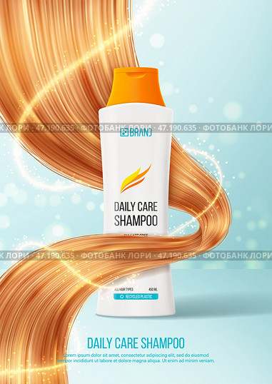 Promo poster of hair shampoo or conditioner. Стоковая иллюстрация, иллюстратор Андрей Ярославцев / Фотобанк Лори