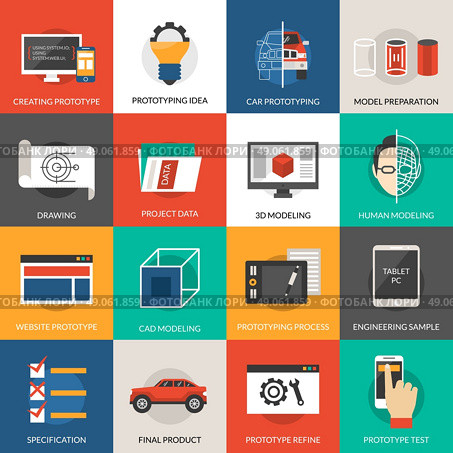 Prototyping idea and cad modeling icons set isolated vector illustration. Prototyping And Modeling Icons Set. Стоковая иллюстрация, агентство Ingram Publishing / Фотобанк Лори